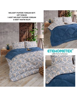 ETE HOMETEX ÇİFT KİŞİLİK LÜX WELSOFT YORGAN SETİ 195X215CM AKSU İNDİGO 8696474231943